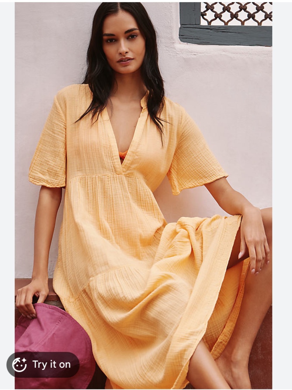 NWT Anthropologie Celandine Kallie Flowy Gauzy Maxi Cover Up Peach Orange XS